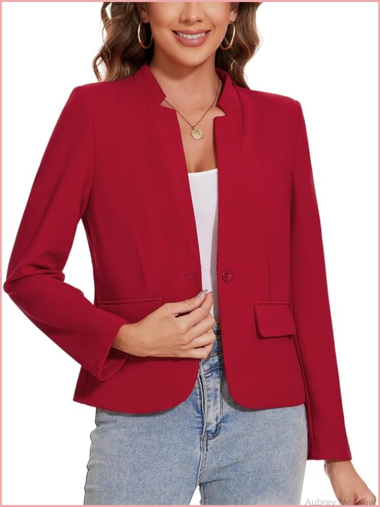 Long Sleeve Button Front Blazer Notch Collar Casual Work Office Suit Jacket